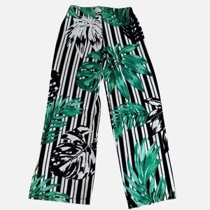 Chico’s Travelers Collection Striped Palm Palazzo Pants Sz 2 Women’s Large